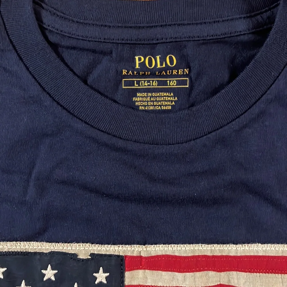Polo Shirt Navy NEW Large (14-16) with Flag - Picture 2 of 9